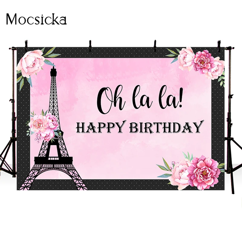 Oh Baby Photography Background Paris Tower Flower Decoration Props Children Portrait Birthday Party Photo Backdrop Banner