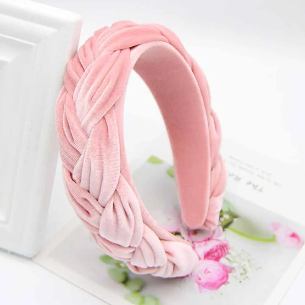 Women Girls Braided Thick Padded Vintage Hair Bands Twist Knotted Velvet Hairbands Hair Hoop For Daily Wedding Cocktail Party