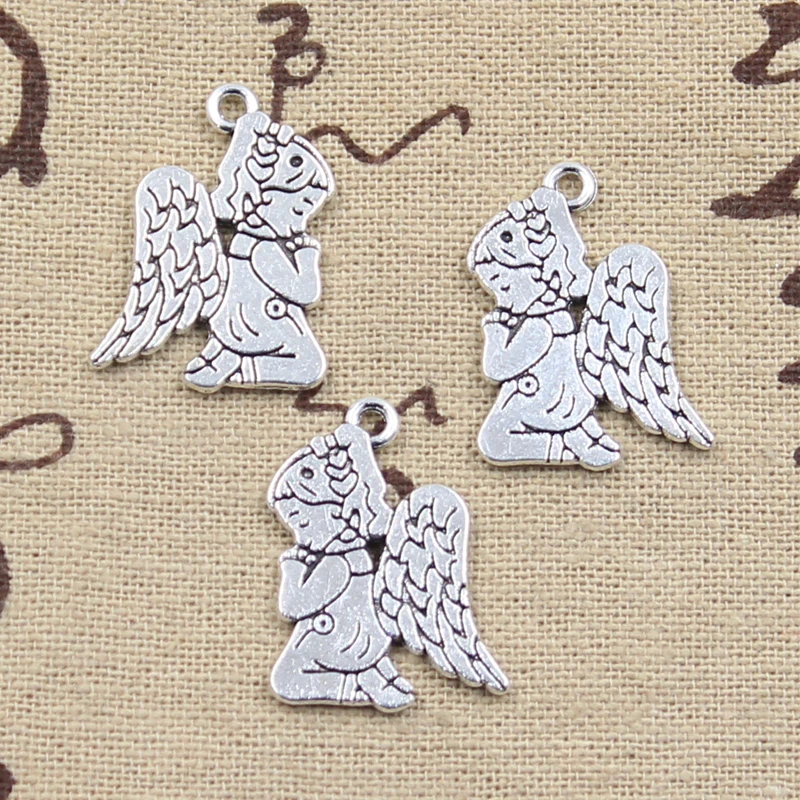 15pcs Charms Pray Angel 24x17mm Antique Bronze Silver Color Pendants Making DIY Handmade Tibetan Bronze Silver Color Jewelry