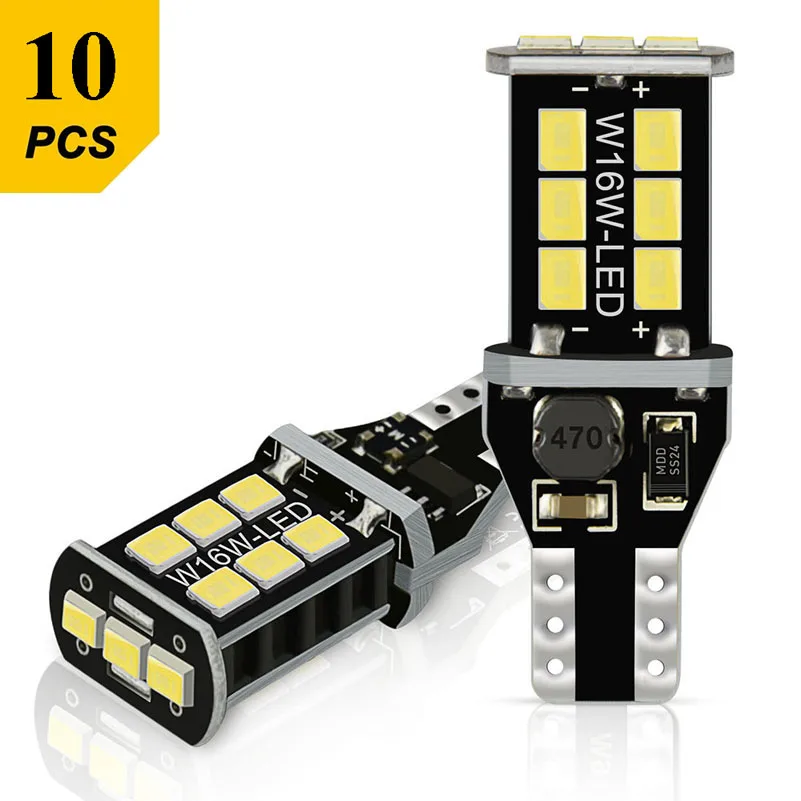 AUXITO 10Pcs 1000Lm W16W T15 LED Canbus No Error Free LED Backup Lights 921 912 W16W LED Bulbs Car Reversing Lamp Xenon White