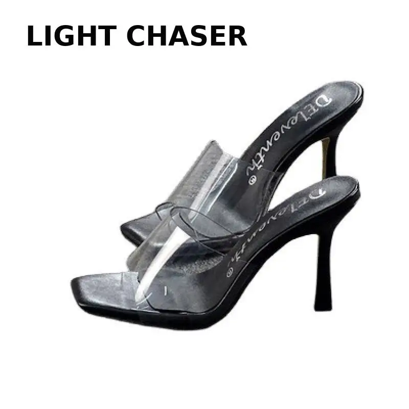 New Summer Women Shoes Square Toe Stiletto Women Sandals Transparent High Heel Sandals Women Slippers Sexy High Heel Slippers 43