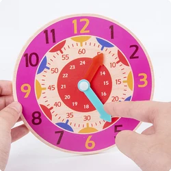 Children Montessori Wooden Clock Toys Hour Minute Second Cognition Colorful Clocks Teaching Aids for Kids Preschool Children