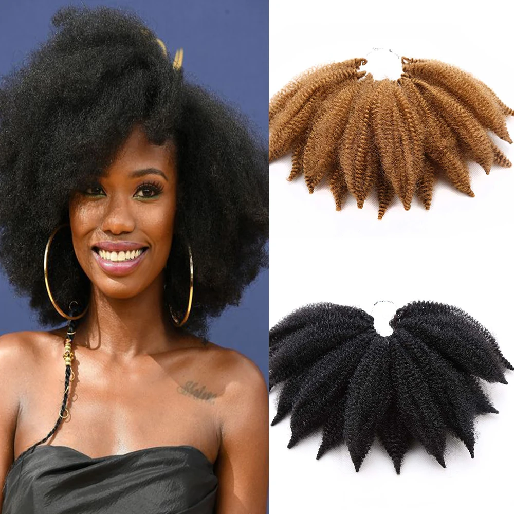 8 inch Crochet Marley Braids Black Hair Soft  Afro Twist Synthetic Braiding Hair Extensions Omber Brown Hook Braids Fake Hair