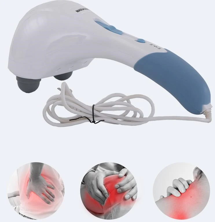 Electric Handheld Massager Hammer Vibrating Double Head Neck Back Body Cervical Vertebra Relax Stick Roller With 6 Massage Heads