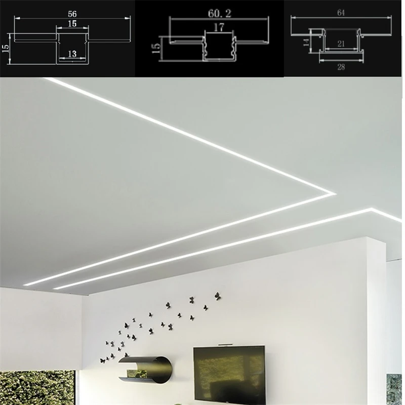 Imagem -06 - Gesso para Drywall 530 Peças de 1m 33 Pés Emplastro Embutido 12 16 20 mm Perfil de Alumínio Faixa Difusora Preta Fosca Canal Embutido