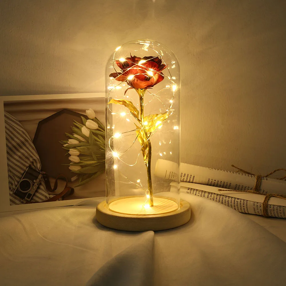 Enchanted Rose Beauty and The Beast LED Light Rose Valentine's Day Gift Beauty Rose With LED Light In Glass Dome For Surprise