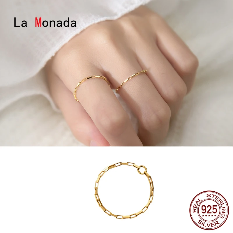 La Monada 54 mm Silver Ring 925 Korean Rings For Women Silver 925 Sterling Jewelry Plain Stylish Rings For Girls Lock Chain Gold