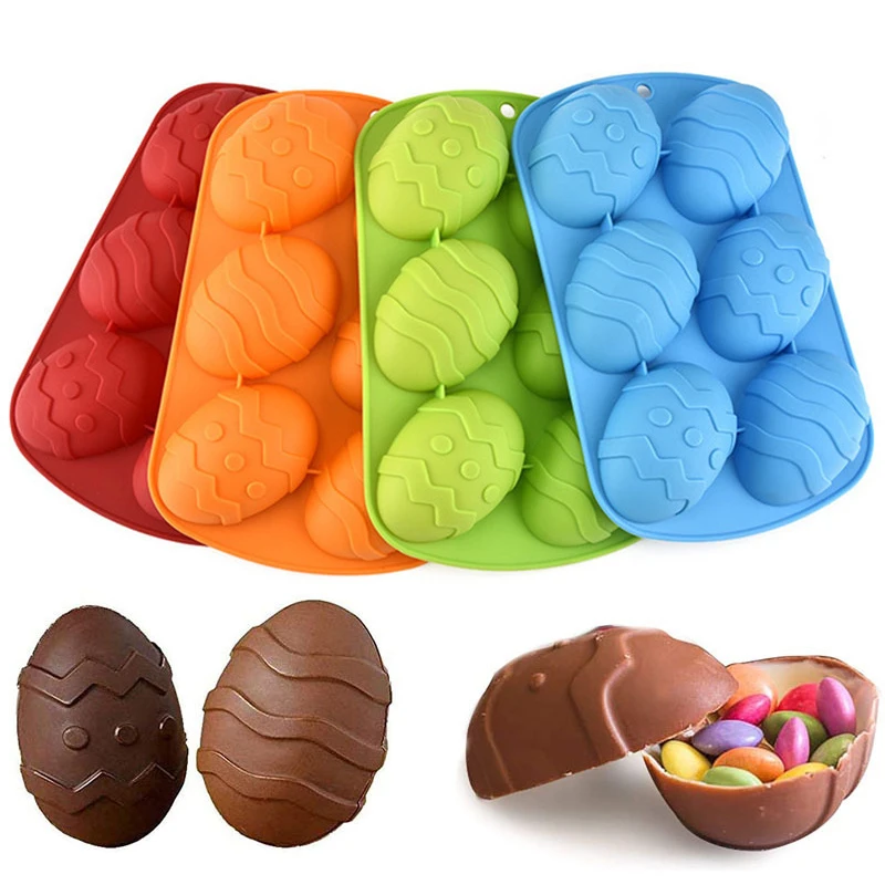 

6-Cavity Easter Egg Shape Silicone Mold Fondant Chocolate Candy Mould Easter Egg Shell Stencil Pastry Baking Dessert Mould