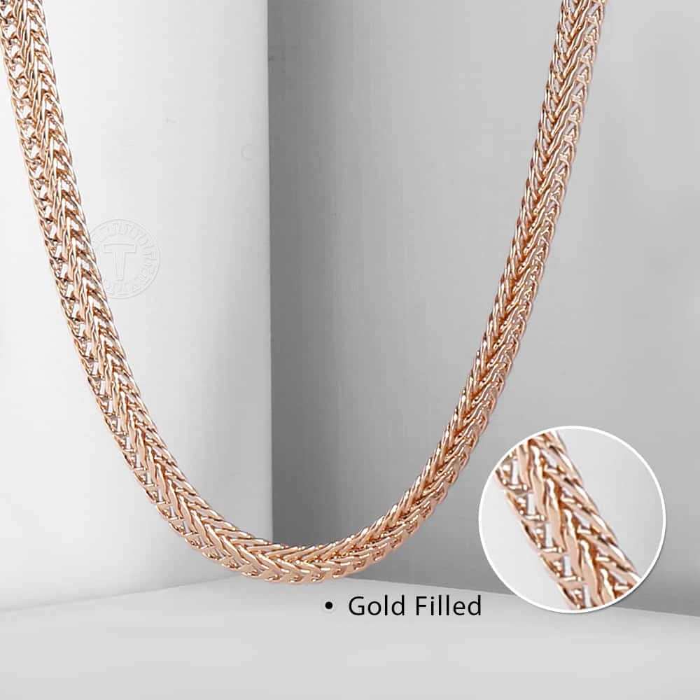 5mm Girls Womens Necklace Chain 585 Rose Gold Color Braided Foxtail Link Necklace Fashion Jewelry Gift 50cm 60cm  DCN01