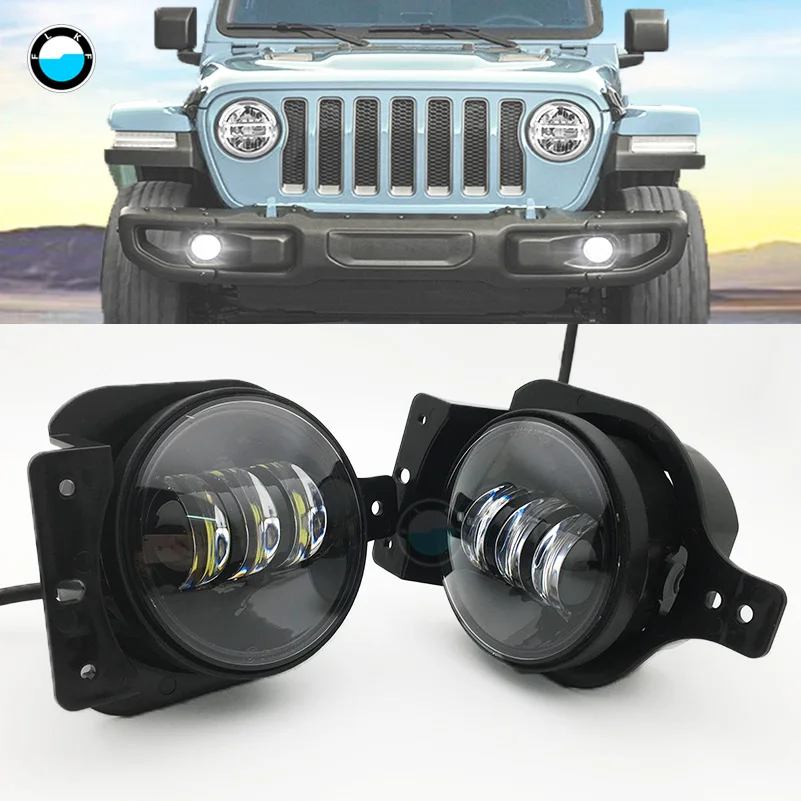 

For Jeep Wrangler JL 2018 2019Black 4 inch led fog light headlight 30W projector Lens passing lamps with Bracket waterproof