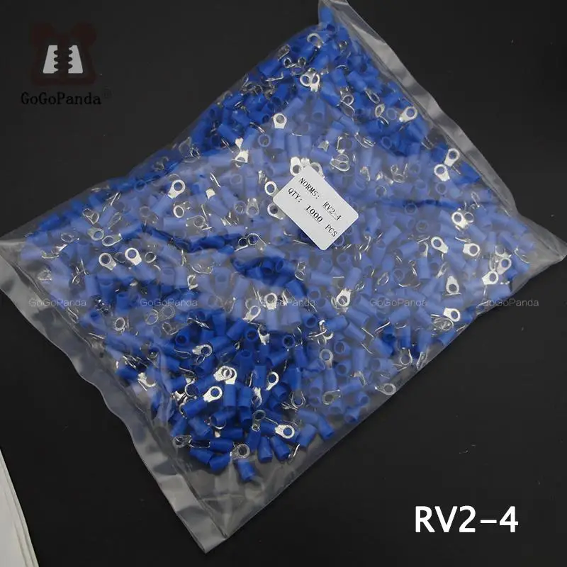 1000PCS RV2-(3 4 5 6 8 10 12) Ring Insulated Terminal Cable Crimp Terminal Suit 1.5-2.5mm 16-14 Cable Wire Connector  AWG