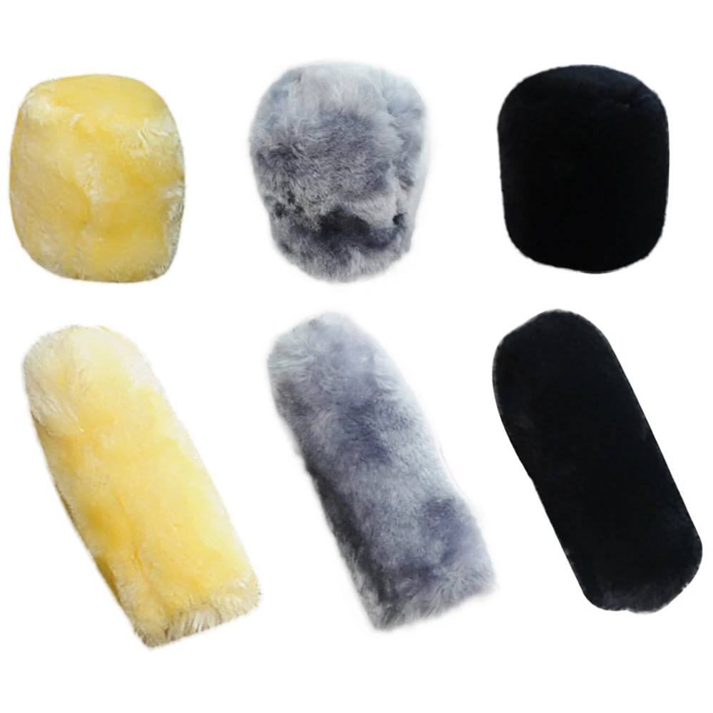 Fur cover on the handle of car gearbox, fur cover on the gear lever, fur cover on the handbrake (set of 2 fur cover)