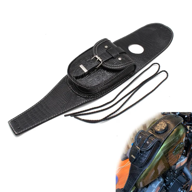 

Motorcycle Black PU Crocodile Leather Fuel Tank Bag Motorbike Tank Pad Fits For Harley Davidson Sportster XL48 883 1200