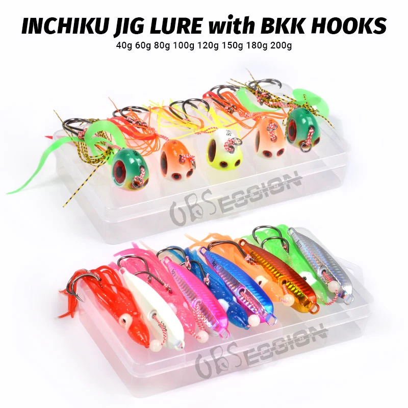 OBSESSION 5pcs Inchiku Jigging Fishing Lure 40g 60g 80g 100g 120g 150g Sliding kabura jig Snapper/Sea bream Jig head assist hook