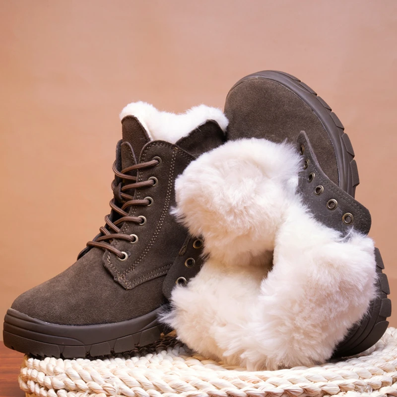 Men Winter Boots Natural Wool Thicken Sheepskin Snow Boots Waterproof Non-slip Men\'s Leather Boots Antifreeze Cracking