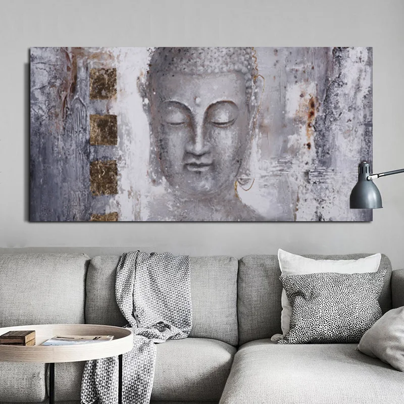 Golden Buddha Abstract Canvas Painting, Religious Wall Art Pictures Posters and Prints, for Living Room Home Decor No Frame