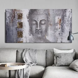 Golden Buddha Abstract Canvas Painting, Religious Wall Art Pictures Posters and Prints, for Living Room Home Decor No Frame