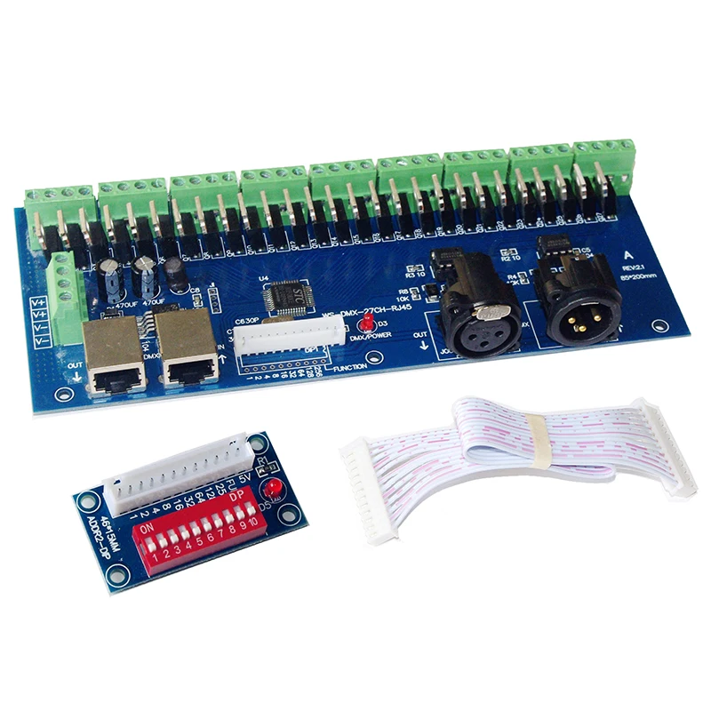 

DC12V-24V 27 channel RJ45 led DMX512 decoder 27CH 9 groups 27CH*1A 27A max DMX decoder DMX512 XRL 3P led controller