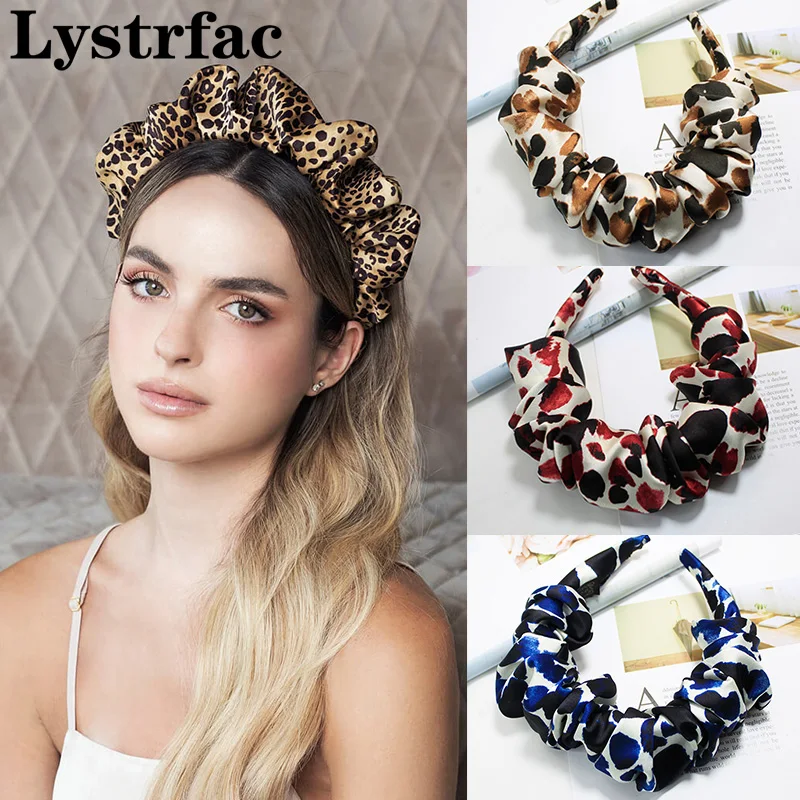 Lystrfac New Fashion Print Leopard Scrunchy Headband dla kobiet Girls Trendy Pleated Hairband Kobiece nakrycia głowy Akcesoria do włosów