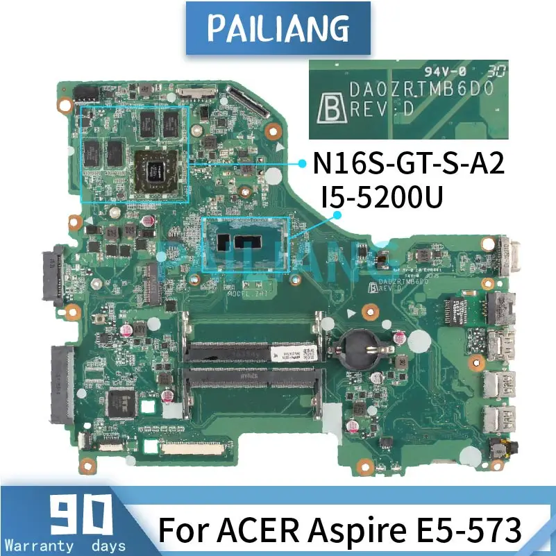 

Mainboard For ACER Aspire E5-573 I5-5200U Laptop motherboard DA0ZRTMB6D0 SR23Y N16S-GT-S-A2 DDR3 Tested OK