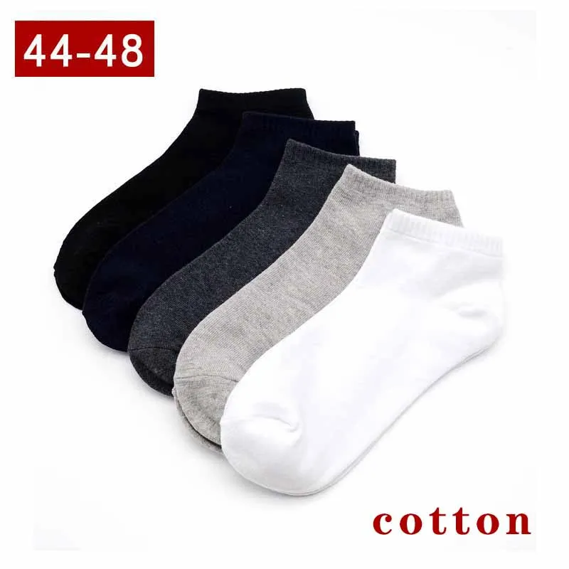 Oversize Men\'s Socks Cotton Plus Size Solid Color Men Business Casual Short Ankle Sock Black White Gray Summer Calcetines Hombre