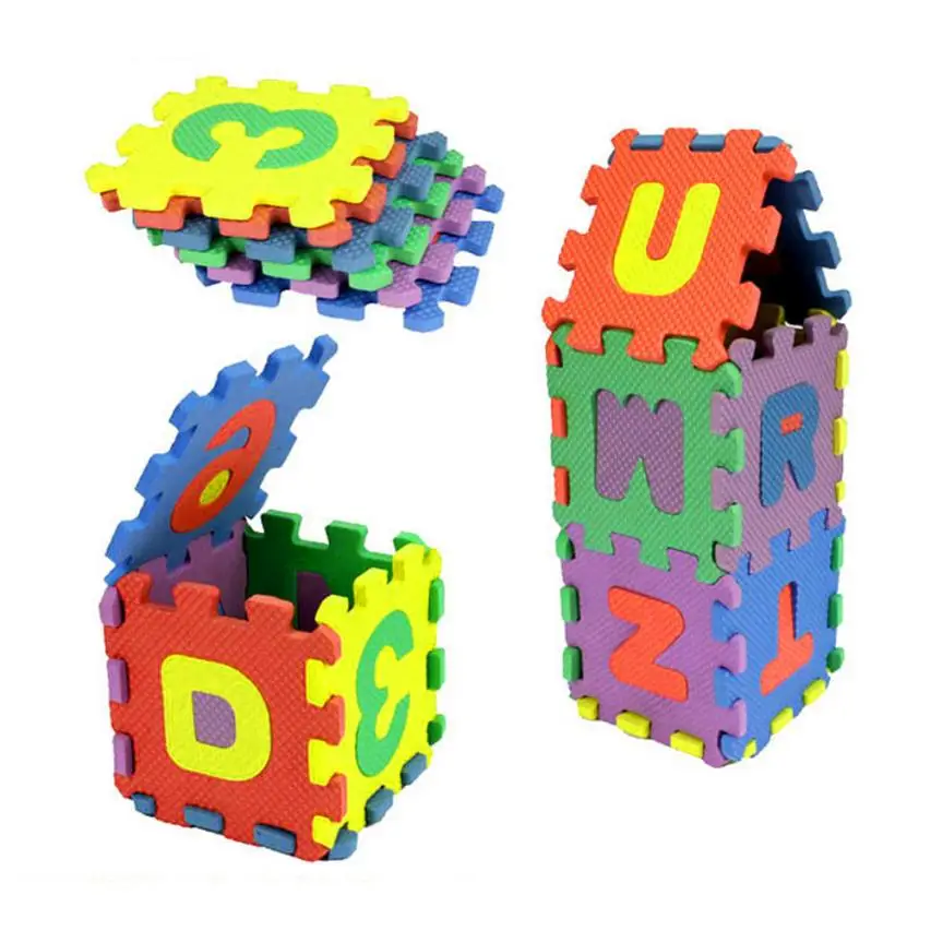 

New 36 Pcs/Lot 3D Block Mini EVA Foam Alphabet Letters Numbers Floor Soft Baby Mat Kids Educational Toys Random Style 6*6