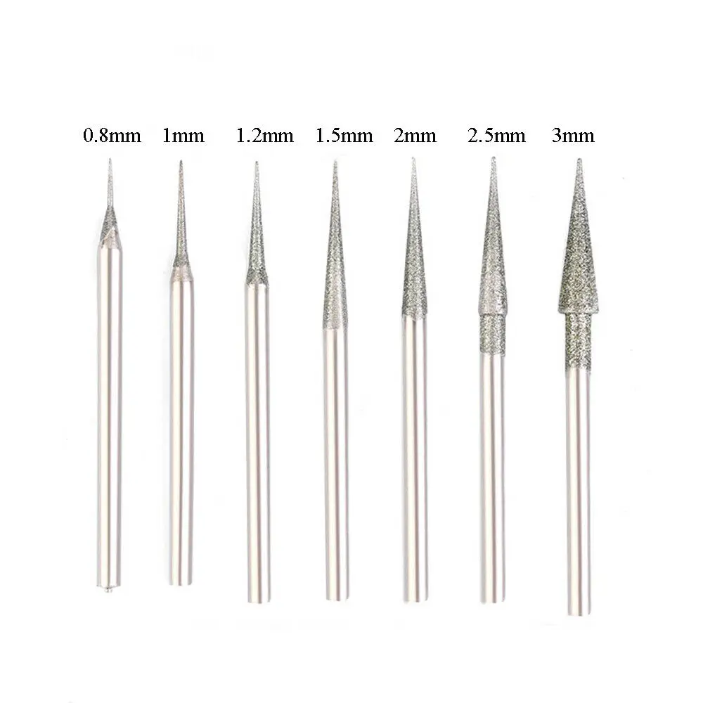 0.6mm - 4mm Diamond Burr Grinding Bit Point 2.35mm Shank for Glass Stone Jade