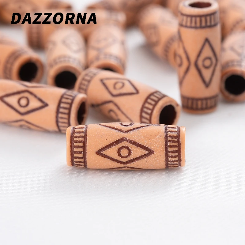 50 sztuk drewniana bransoletka Charm kolor długa rurka z dużymi dziurami w paski wzór akrylowe koraliki na Handmade naszyjnik DIY bransoletka