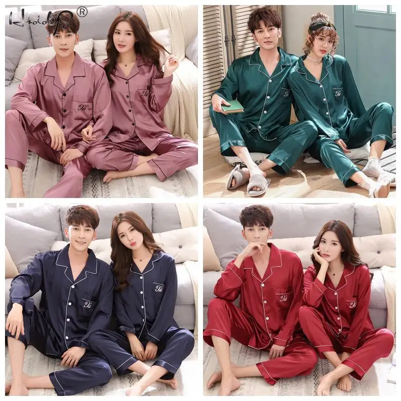 Luxury Pajama suit Satin Silk Pajamas Sets Couple Sleepwear Family Pijama Lover Night Suit Men & Women Casual Home Clothing