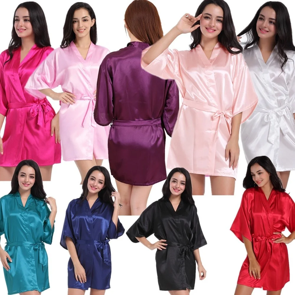 Wholesale Women Pure Color Satin Kimono Robes For Bridemaid Bride Wedding Party Short Dressing Gown Bath Sleepwear Bathrobes T1