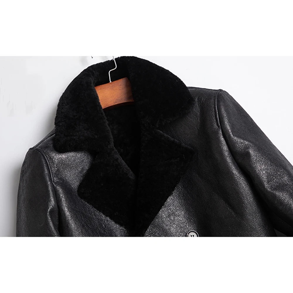 Manteau en fourrure de mouton véritable pour homme, court, noir, épais, naturel, vêtements d'hiver, cuir véritable, costume formel