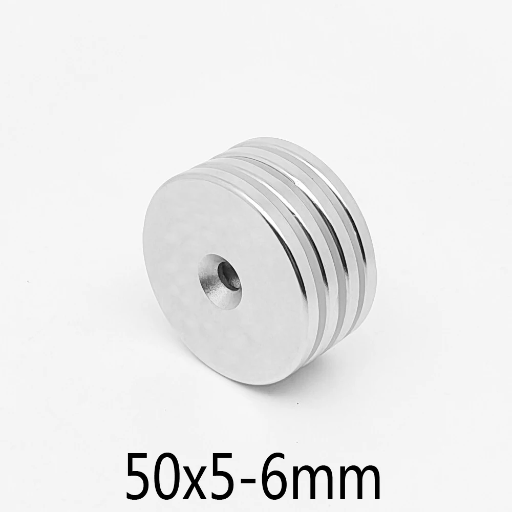 1/2/5PCS 50x5-6mm Permanent NdFeB Strong Magnets 50*5 Hole 6mm Round Countersunk Neodymium Magnet 50x5-6 Big Disc Magnet 50*5-6