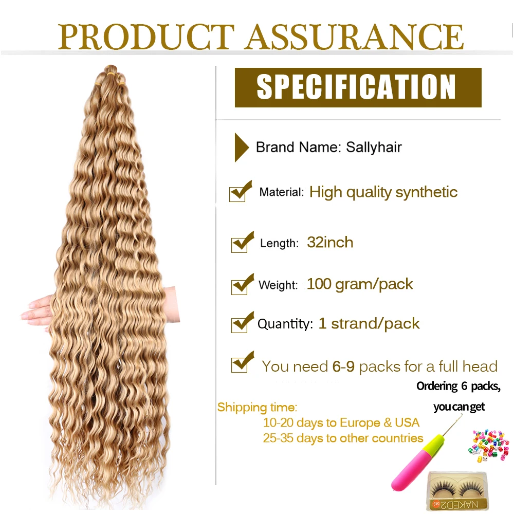 Sallyhair Synthetic Deep Wave Twist Crochet Hair Natural Afro Curls Crochet Braids Ombre Braiding Hair 32