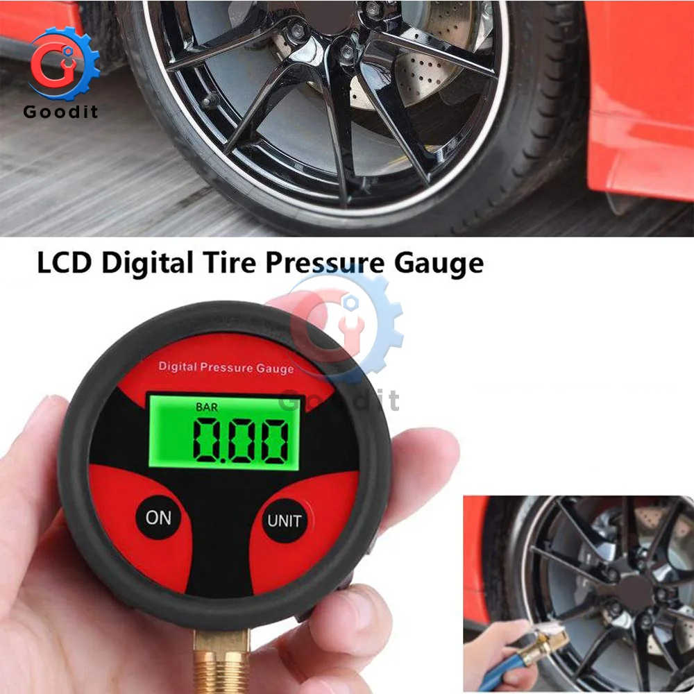 0-200PSI Air Pressure Gauge Dial Meter Tester Copper Rubber Digital Tire Pressure Gauge Tool for Car Truck Bike Auto Car Tyre