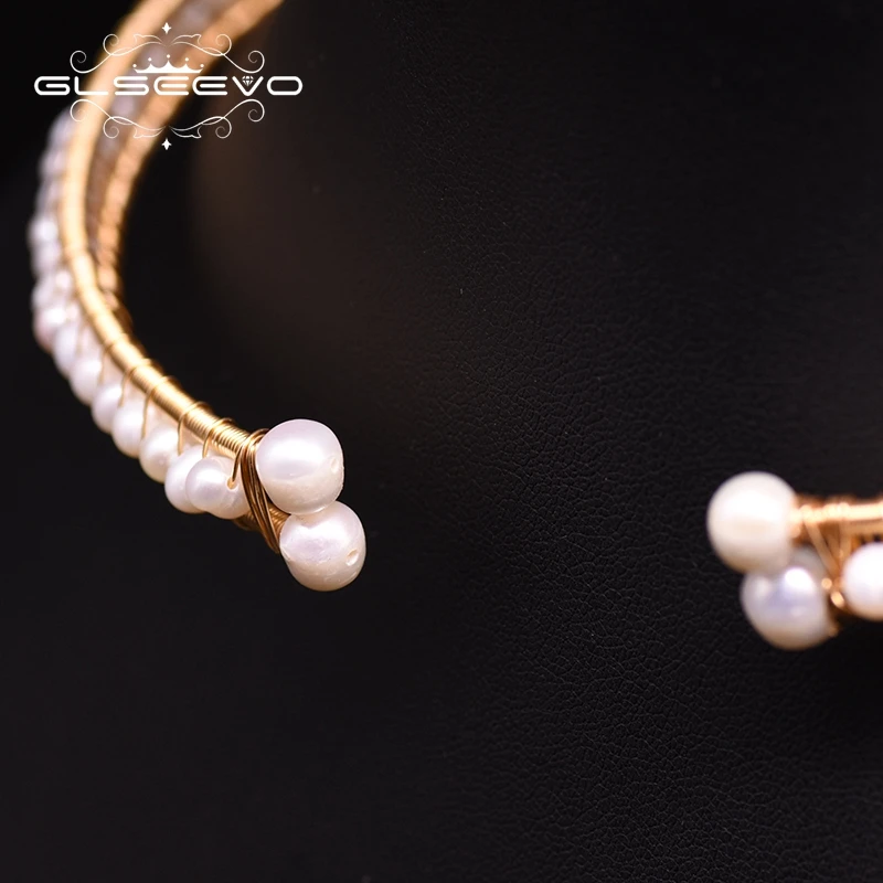 GLSEEVO Original Design Handmade Nautral Fresh Water Pearl Double Layer Choker Necklace For Women Wedding Fine Jewellery GN0176