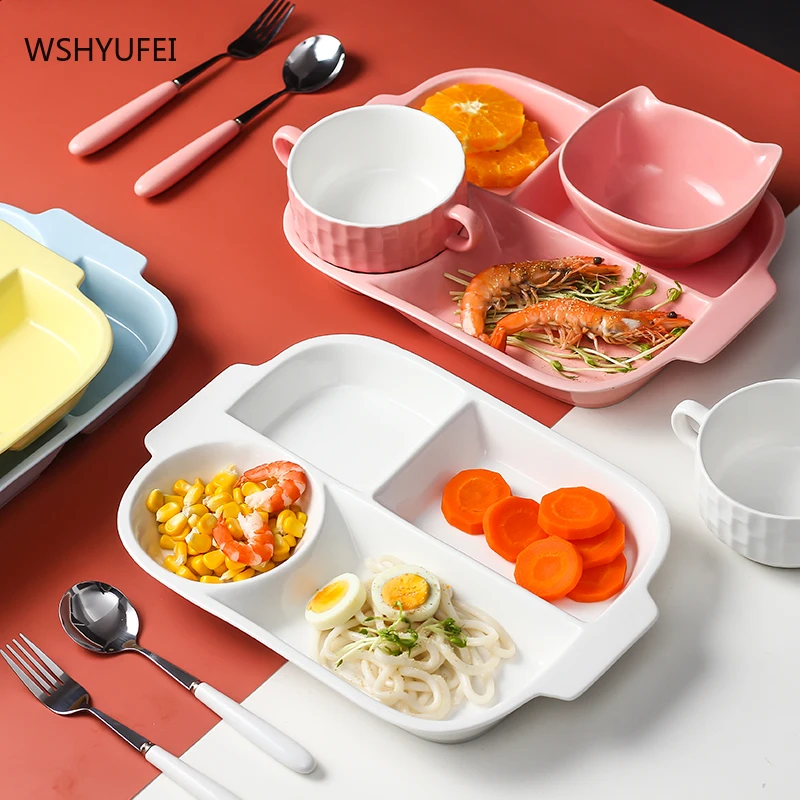 Creative Rectangle Ceramic Divided Breakfast Low Fat Fast Food Adult Plate Lightweight Luxury Ceramic Household Tableware