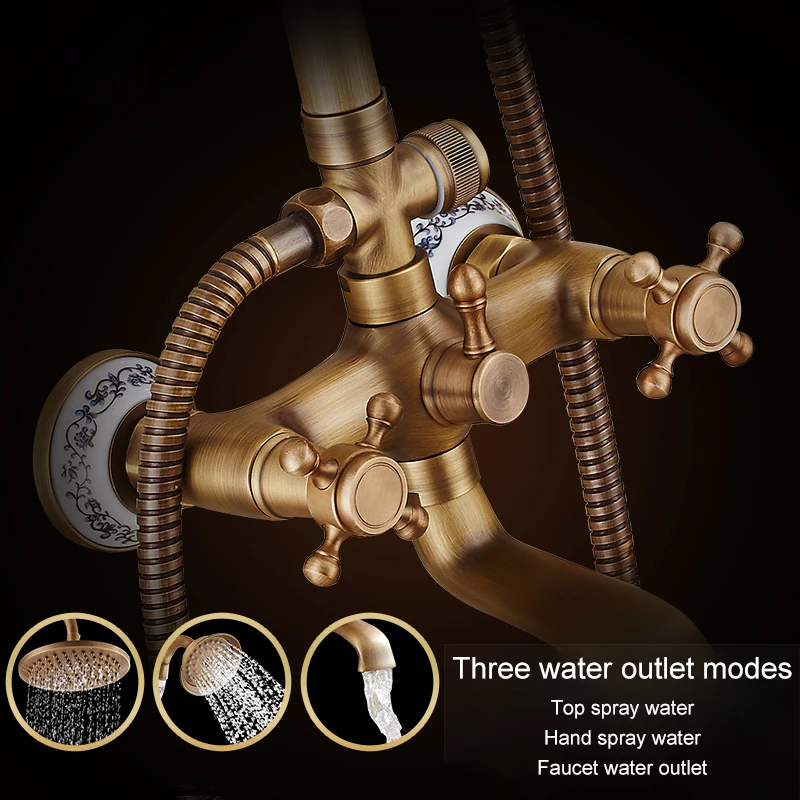 Imagem -05 - Conjunto de Chuveiro Cascata de Luxo com Misturador Conjunto Antigo de Torneiras Bronze Fixação na Parede Modelo El4006t