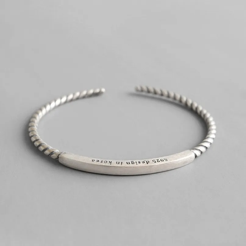 

Vintage Korean S925 Sterling Silver woven Bangle Silver Open Cuff Bangle Bracelet Female Silver Fine Jewelry