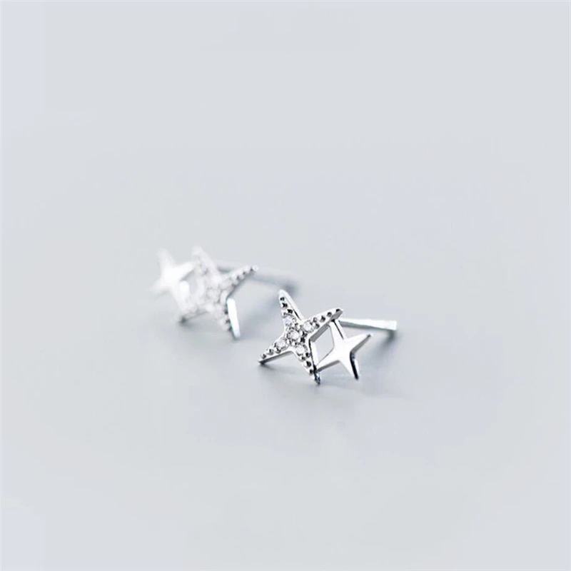 Sole Memory Double Cross Star Zircon Mini Fresh Simple Silver Color Fashion Female Stud Earrings SEA451