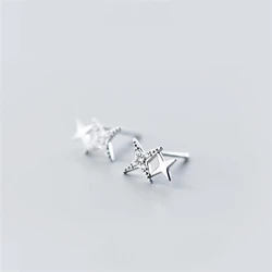 Sole Memory Double Cross Star Zircon Mini Fresh Simple Silver Color Fashion Female Stud Earrings SEA451