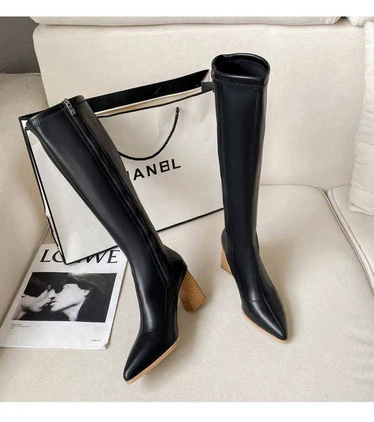 

Women's Pointed Thick Heel Boots 34-40 2024 INS Women's Knee length High Heel Boots Women's Riding Warm Winter Shoes Sexy boots