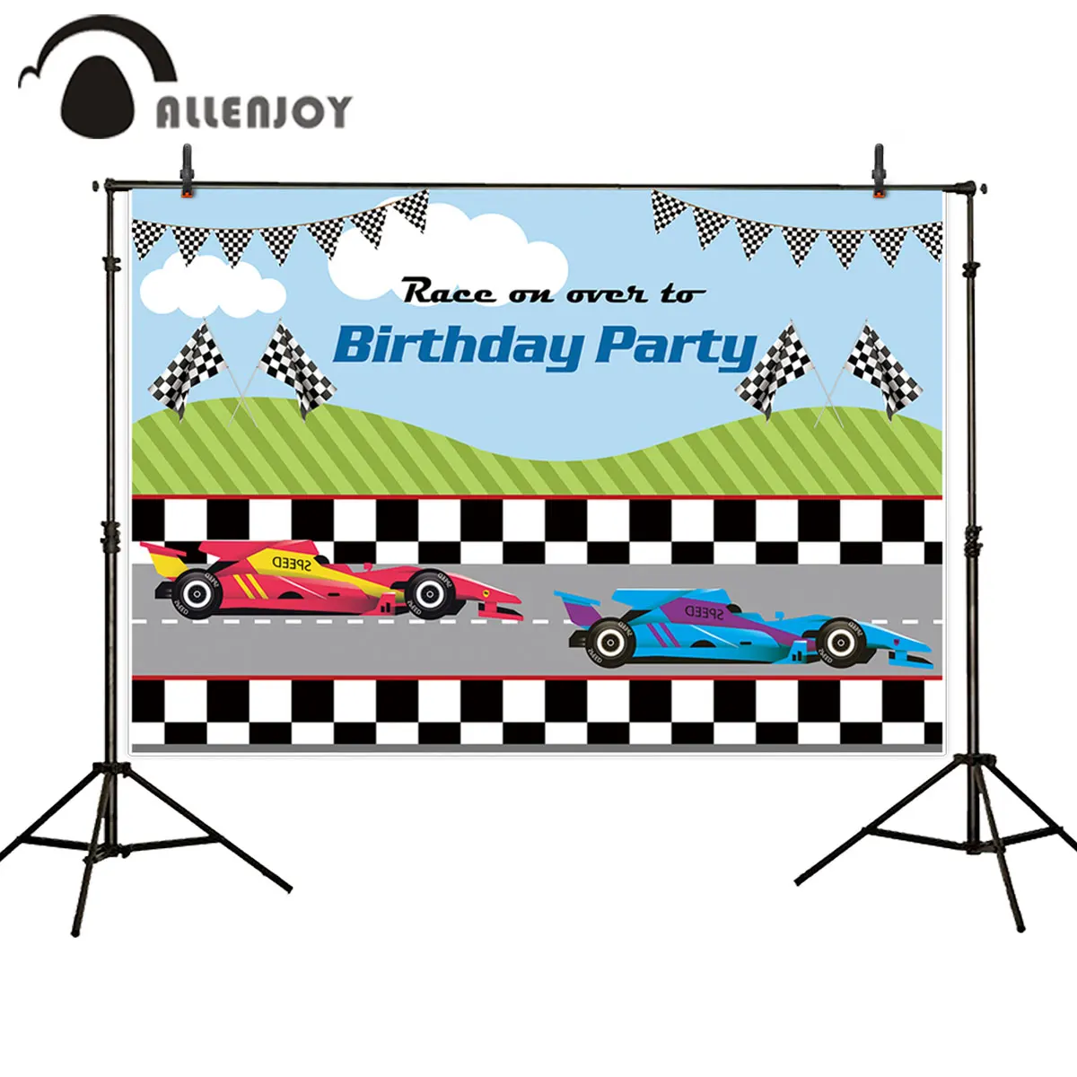 Allenjoy race car wallpapers banner baby shower birthday cartoon party photocall decor sport game flag plaid photophone for kid