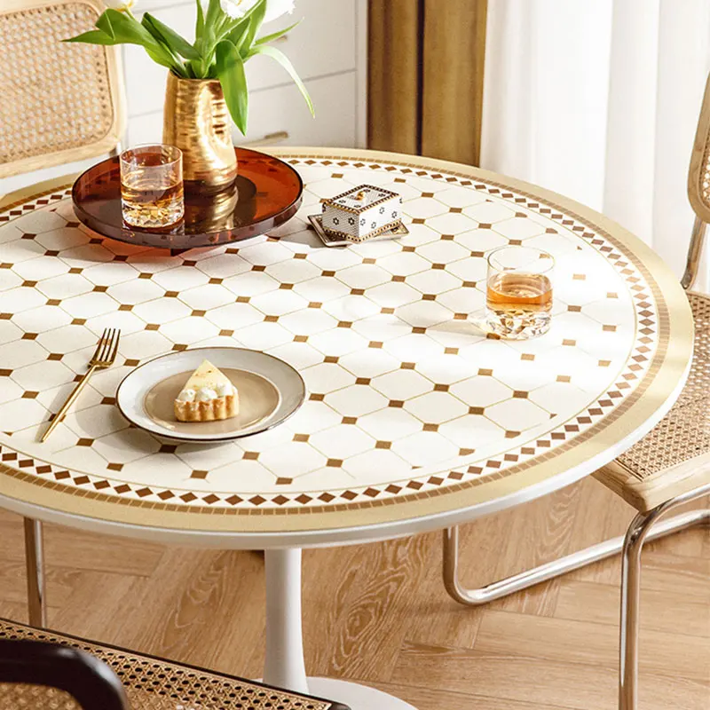 Retro Round Print Table Cloth PVC Leather Tablecloth Mat Table Table Tapete Picnic Blanket Waterproof Oil-proof Home Decaration