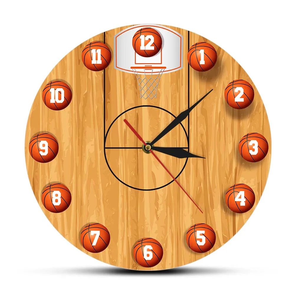 

Basketball Court Design Silent Non Ticking Wall Clock For Living Room Basketball Sports Art Home Decor Boys Kids Room Wall Watch