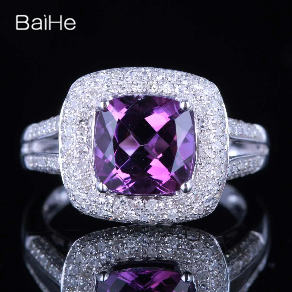 

BAIHE Solid 14K White Gold Natural Amethyst Luxury rings for women Wedding Party Prom Trendy Fine Jewelry anillos mujer bague