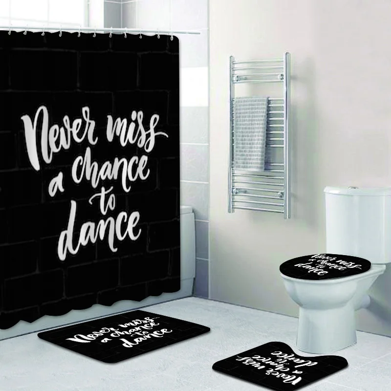 Stylish Ballet Shower Curtain Set Never Miss A Chance  to Dance Ballet Bathroom Curtain for Ballerina Ballet Dancer Mat Carpet