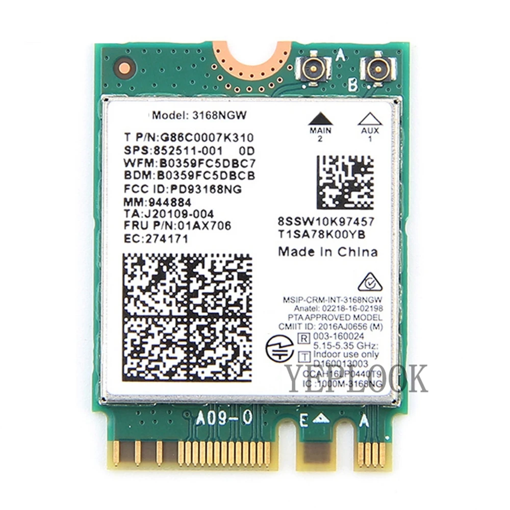 WiFi Card AC3168 3168NGW Dual Band 2.4G/5Ghz 433Mbps WiFi BT4.2 NGFF M.2 for HP G4 G5 ProBook 440 450 470 Series FRU 01AX706