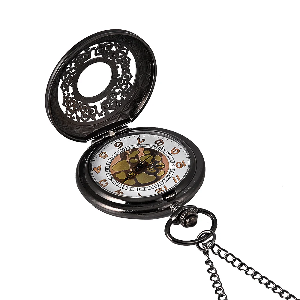 8096Fashion black large floral hollow design flip retro mechanical pocket watch luminous pocket watch