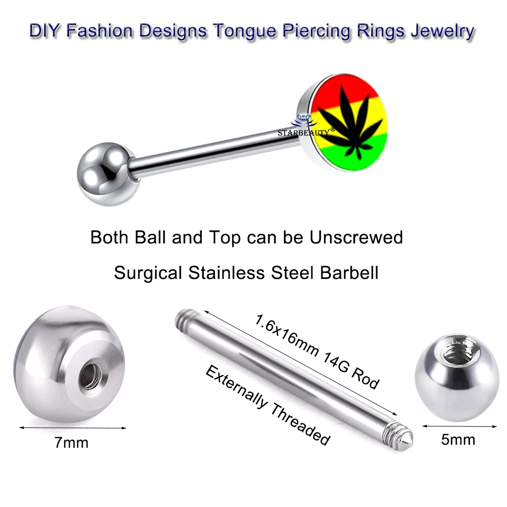 2Pcs DIY 14G 16mm Extra Moon Smile No.1 Surgical Steel Barbell Tongue Piercing Jewelry Spider Web Sex Tongue Rings for Women Men