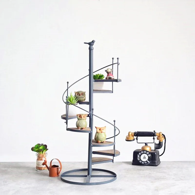 

European Iron Staircase Flower Rack Floor Type Rotary Multi-storey Ladder Storage Rack Balcony Living Room Flower Pot Rack ZB240